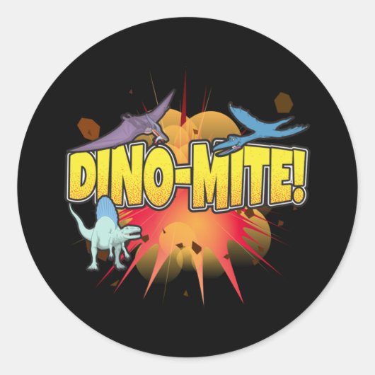 Dinosaur Lover Dynamite Dino-mite Pun Ronde Sticker (Voorkant)