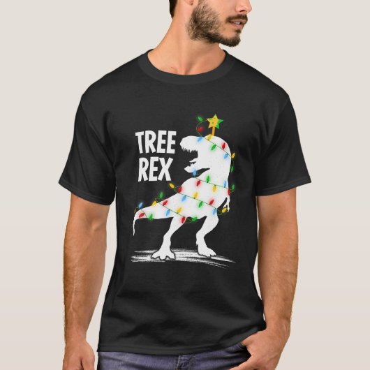 Dinosaur Lover Xmas Lights Santa Tree Rex Dinosaur T-shirt (Voorkant)