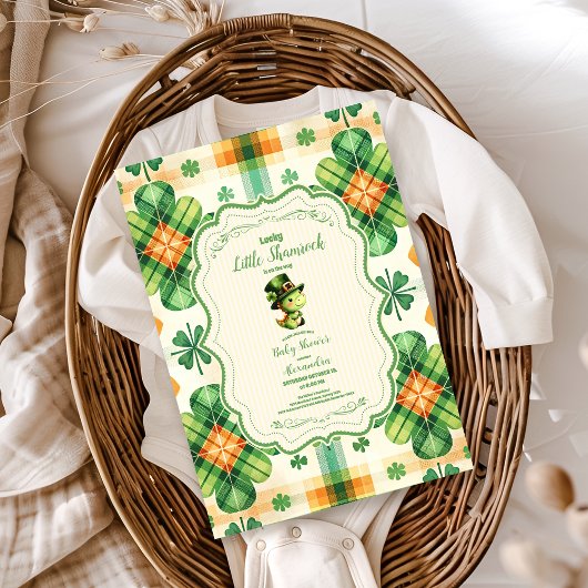 Dinosaur Lucky Little Shamrock Baby shower Kaart