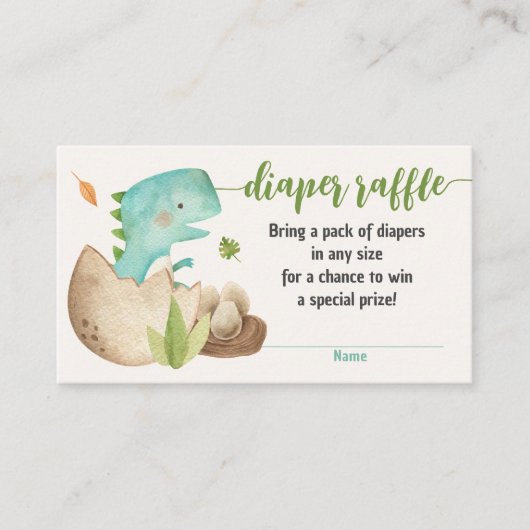 Dinosaur Luier Raffle Tickets TRex Baby shower Informatiekaartje (Voorkant)