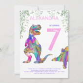 Dinosaur meisjes Birthday Party roze Kaart (Voorkant)