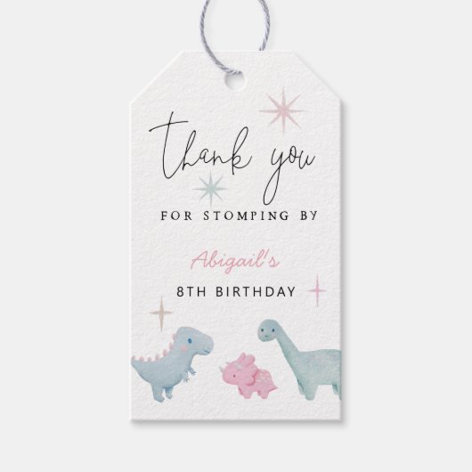 Dinosaur Meisjes Verjaardagsfeestje  Cadeaulabel (Voorkant)