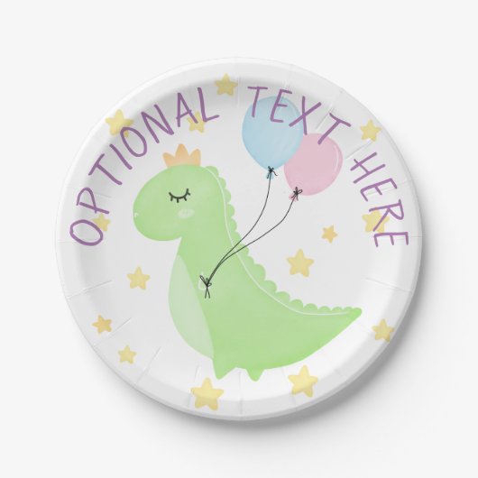 Dinosaur met ballonnen papieren bordje (Voorkant)