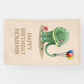 Dinosaur met ballonnen verjaardag spandoek (Horizontaal)