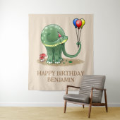 Dinosaur met ballonnen verjaardag wandkleed (In situ)