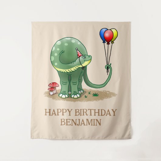 Dinosaur met ballonnen verjaardag wandkleed (Voorkant)