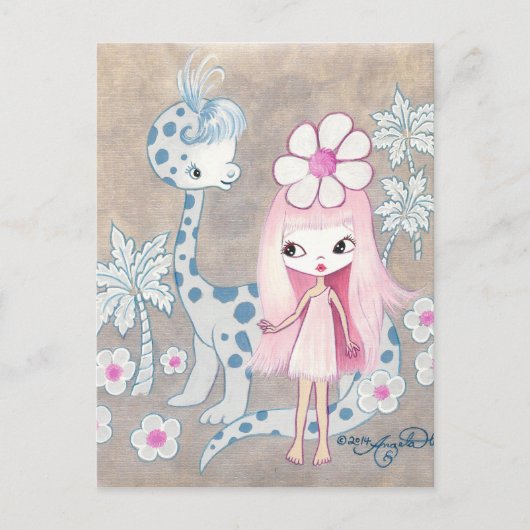 Dinosaur met Cavegirl Briefkaart (Voorkant)