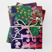 Dinosaur met kerstmis inpakpapier vel (In situ)