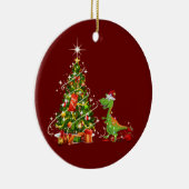 Dinosaur met kerstmis met Pet Keramisch Ornament (Rechts)