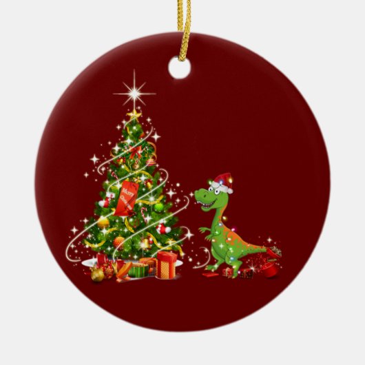 Dinosaur met kerstmis met Pet Keramisch Ornament (Voorkant)