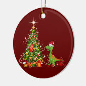 Dinosaur met kerstmis met Pet Keramisch Ornament (Links)