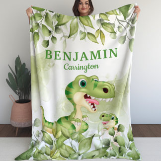 Dinosaur met leves Kind Blanket voor jongens Fleece Deken