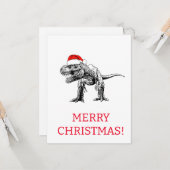 DINOSAUR MET SANTA HAT CHRISTMAS CARD KAART (Voorkant / Achterkant in situ)