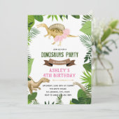Dinosaur met tutu party-uitnodiging kaart (Staand voorkant)