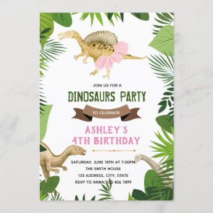 Dinosaur met tutu party-uitnodiging kaart