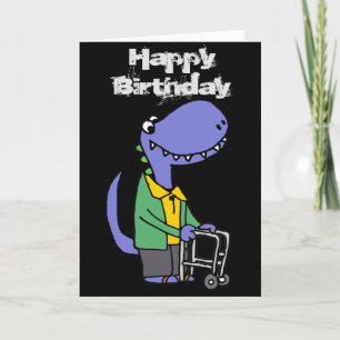 Dinosaur met Walker Old Age Birthday Kaart