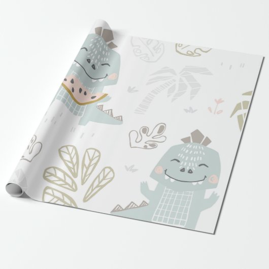 Dinosaur met watermeloen cadeaupapier (Uitgerold)