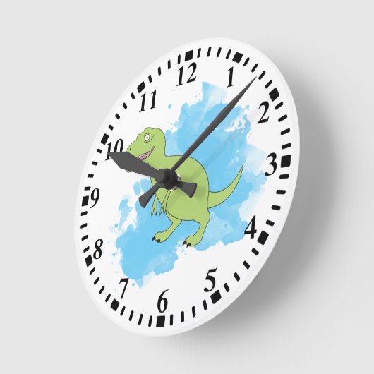 Dinosaur met Waterverf Achtergrondontwerp Ronde Klok (Hoek)