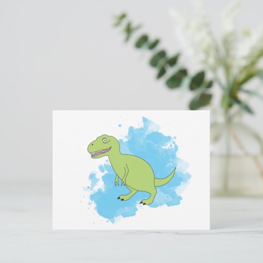 Dinosaur met Waterverf Background Design Briefkaart (Staand voorkant)
