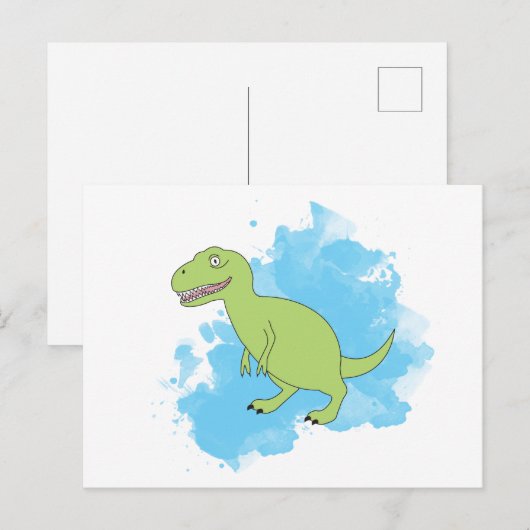 Dinosaur met Waterverf Background Design Briefkaart (Voorkant / Achterkant)