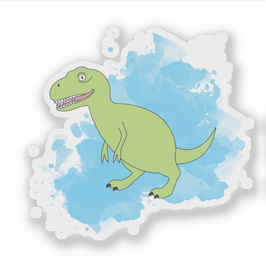 Dinosaur met Waterverf Background Design Sticker (Voorkant)
