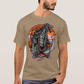 Dinosaur met zon op de achtergrond aanslaan t-shirt