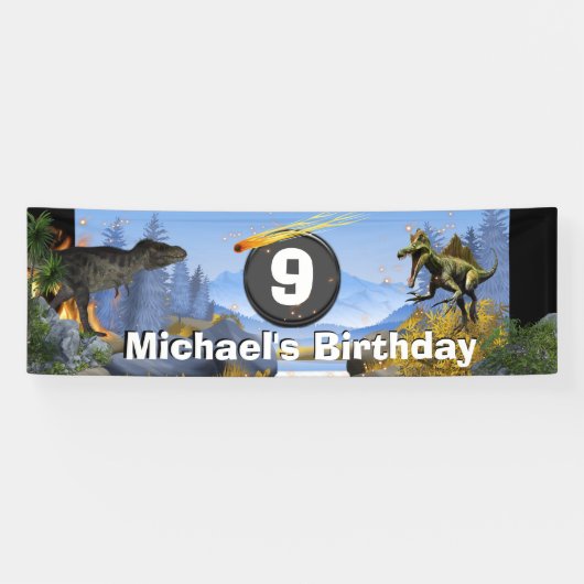 Dinosaur meteor prehistorische veetenjongen spandoek (Horizontaal)