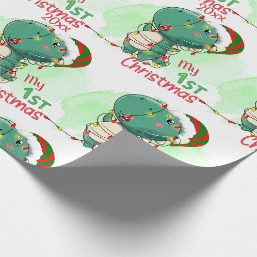 Dinosaur, mijn eerste Kerstmis Cadeaupapier (Hoek)