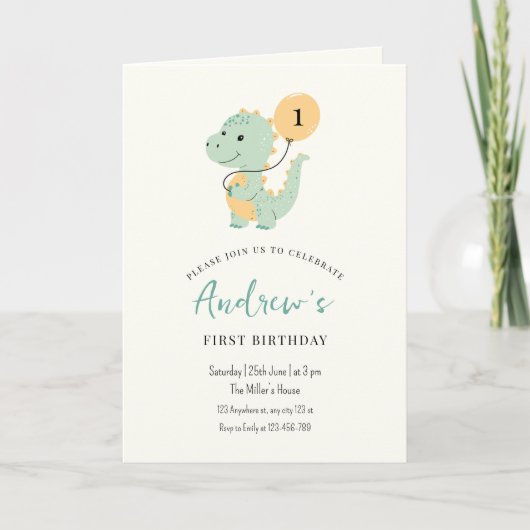 Dinosaur Minimalist Eerste Verjaardag Feest Trex (Voorkant)