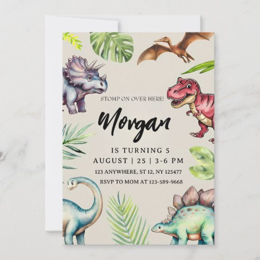 Dinosaur Modern Birthday Invitation Kinder Partij Kaart (Voorkant)
