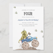 Dinosaur & Monster Truck 4e verjaardagsfeest Kaart (Voorkant)