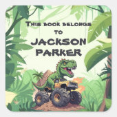 Dinosaur Monster Truck Kinder Bookplate Sticker (Voorkant)