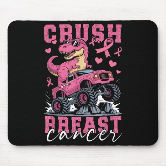 Dinosaur Monster Truck Pink Ribbon Crush Breast Ca Muismat (Voorkant)