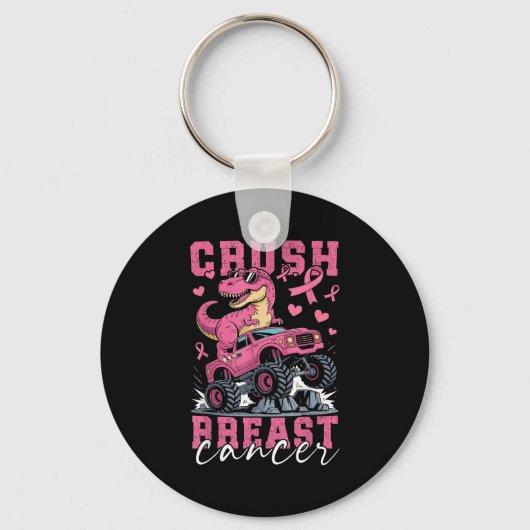 Dinosaur Monster Truck Pink Ribbon Crush Breast Ca Sleutelhanger (Voorkant)