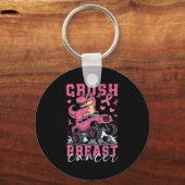 Dinosaur Monster Truck Pink Ribbon Crush Breast Ca Sleutelhanger (Voorkant)