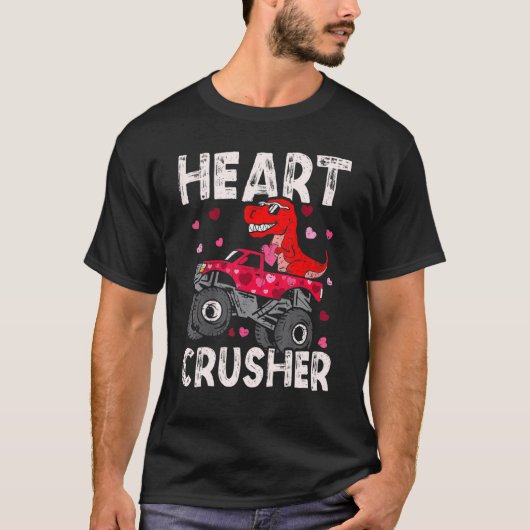 Dinosaur Monster Truck Rex Hearts Valentijnsdag B T-shirt (Voorkant)