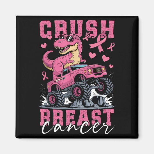Dinosaur Monster Truck Roze Ribbon Crush Borst Ca Magneet (Voorkant)