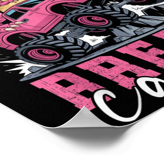 Dinosaur Monster Truck Roze Ribbon Crush Borst Ca Poster (Hoek)