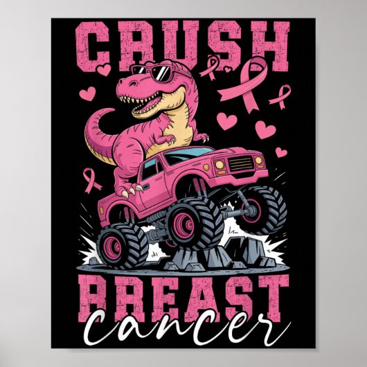 Dinosaur Monster Truck Roze Ribbon Crush Borst Ca Poster (Voorkant)