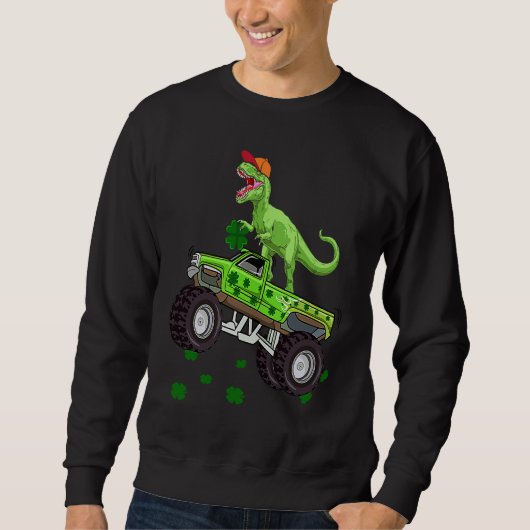 Dinosaur Monster Truck Trex St Patricks Day Boys K Trui (Voorkant)