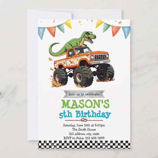 Dinosaur monster truck Uitnodiging (Voorkant)