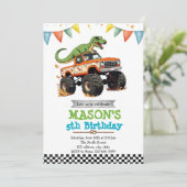 Dinosaur monster truck Uitnodiging (Staand voorkant)