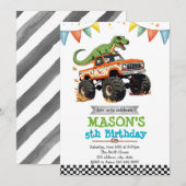 Dinosaur monster truck Uitnodiging (Voorkant / Achterkant)