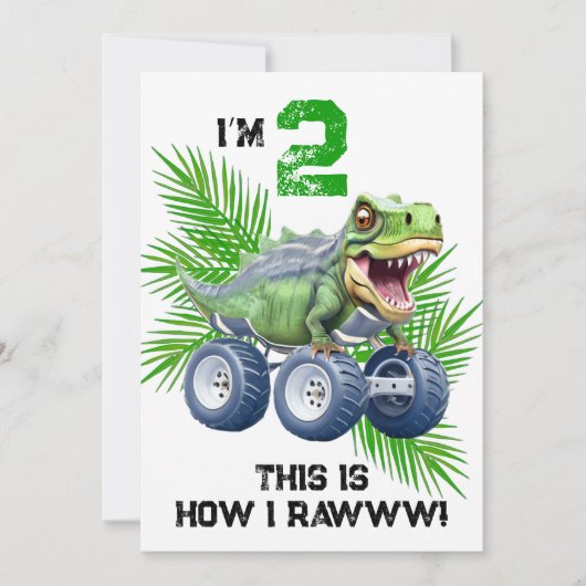 Dinosaur monstertruck gepersonaliseerde kinderverj kaart (Voorkant)