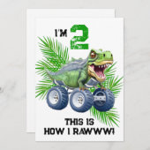 Dinosaur monstertruck gepersonaliseerde kinderverj kaart (Voorkant / Achterkant)