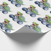 Dinosaur monstervrachtwagen gepersonaliseerde verj cadeaupapier (Hoek)