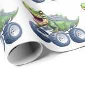 Dinosaur monstervrachtwagen gepersonaliseerde verj cadeaupapier (Rol Hoek)