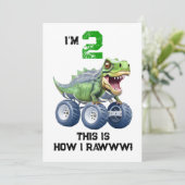 Dinosaur monstervrachtwagen gepersonaliseerde verj kaart (Staand voorkant)