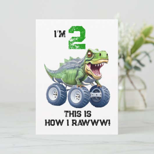 Dinosaur monstervrachtwagen gepersonaliseerde verj kaart (Staand voorkant)