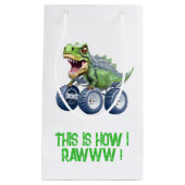 Dinosaur monstervrachtwagen gepersonaliseerde verj klein cadeauzakje (Voorkant)